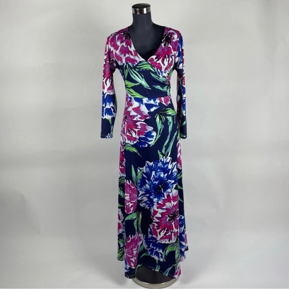 Multicolor Long Sleeve Floral Print Women’s Maxi Dress